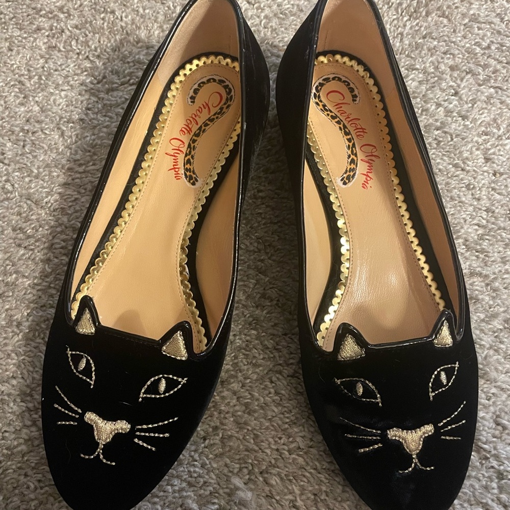 Charlotte Olympia velvet kitty flats 37.5